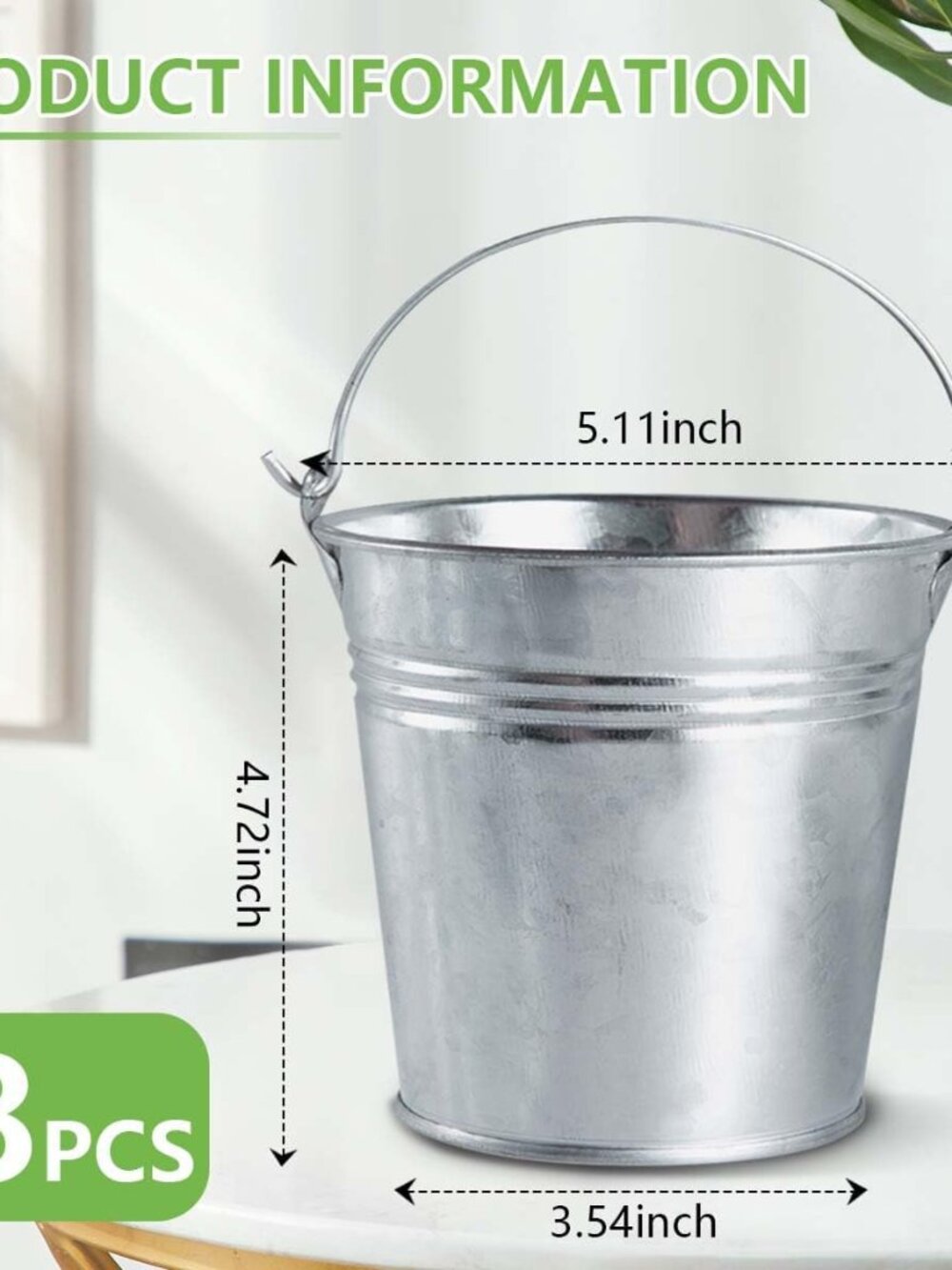 8 Pack Galvanized Metal Buckets with Handle Ice Pails for Plants, Succulents, Pa - Picture 3 of 7